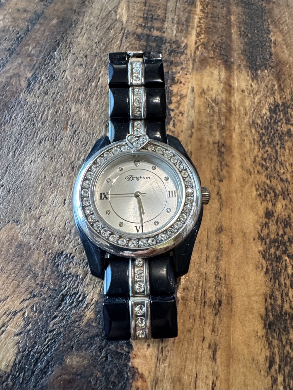 Brighton Black Crystal Accent Women's Watch with Silver Dial